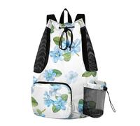 OWFKAY Forget-me-not 3 Beach Drawstring Backpack Mesh Swimming Bag for Women Swim Gym with Waterproof Wet Pocket Packable Sports