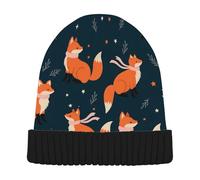 OWFKAY Fox with Ribbon Cuffed Beanie Hat Men Women Winter Warm Soft Lightweight Skull Cap