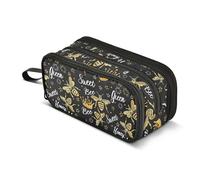 OWFKAY Golden Bee Queen Crown Pencil Case for Girls Boys School Large Capacity with 3 Compartments Pencil Pouch Back to School Supplies Stationery Organizer