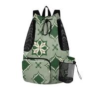 OWFKAY Green Moroccan Tile Beach Drawstring Backpack Mesh Swimming Bag for Men Women Swim Gym with Waterproof Wet Pocket Packable Sports