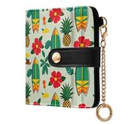 OWFKAY Green Surfboard Hawaii Leather Purses for Women Ladies Wallet Credit Card Holder RFID Blocking Small with ID Window & Zipper Coin Pocket