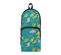 OWFKAY Hand Drawn Line Dinosaur Large Capacity Pencil Case 3 Compartment Pouch Pen Bag Zipper Stationery Bag for Students Office Work Stationery