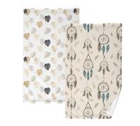 OWFKAY Hand Towels Bath Towel Set 2pcs Soft for Bathroom Spa Gym Sports Kitchen 71x 41 Gold Black Monstera Leaf Feather Dreamcatcher