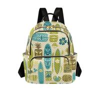 OWFKAY Hawaiian Tiki Motifs Green Women's Fashion Backpacks Rucksack Bag Back Pack Ladies for Travelling Work Lightweight