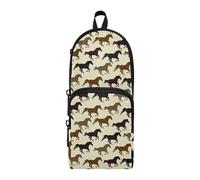 OWFKAY Horse on Yellow Background Large Capacity Pencil Case 3 Compartment Pouch Pen Bag Zipper Stationery Bag for Students Office Work Stationery