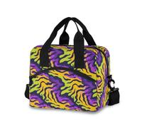 OWFKAY Insulated Lunch Bag Lunch Tote Reusable Cooler Lunchbox Handbag Bag Container with Adjustable Shoulder Strap Green Yellow Purple Tiger Stripes