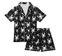 OWFKAY Kids Satin Pyjamas Set, Scorpio Constellations Girls Short Sleeve Button-Down Pajamas Sleepwear Pjs, 9-10 Multicolor