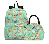 OWFKAY Kids School Backpack with Lunch Box BookBag School Bag Preschool Kindergarten Toddler Mushroom Witch Moth Green