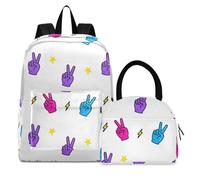 OWFKAY Kids School Backpack with Lunch Box BookBag School Bag Preschool Kindergarten Toddler Peace Symbol Lightning