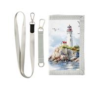 OWFKAY Kids Wallets for Boys Girls Trifold Wallet Children Small Lighthouse Seagull with Zipper Coin Pocket Gift Purse