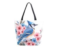 OWFKAY Kingfisher Bird Large canvas tote bags with Zip Pocket Reusable Shopping Beach