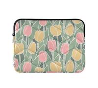 OWFKAY Laptop Case Sleeve 15-16inch，Soft Lining Padded Zipper Cover Carrying Bag for Men and Women,Pink Yellow Tulips