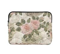 OWFKAY Laptop Case Sleeve 15-16inch，Soft Lining Padded Zipper Cover Carrying Bag for Men and Women,Paris Vintage Newspaper Rose Flowers