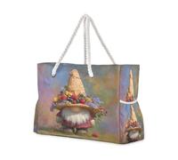 OWFKAY Large Beach Bags Totes Canvas Tote Shoulder Bag Grapes Mulberries Bamboo Hat Watercolor Background Gnome Water Resistant Bags for Gym Travel Daily