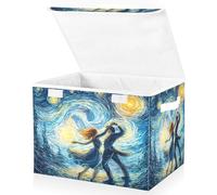 OWFKAY Large Collapsible Fabric Storage Bins with Lids 16.5*12.6*11.8in A Couple Dancing Starlist Sky Foldable Storage Boxes Organizer Containers Baskets Cube for Shelves