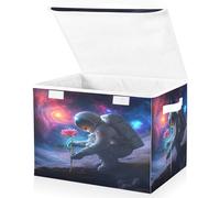 OWFKAY Large Collapsible Fabric Storage Bins with Lids 16.5*12.6*11.8in Astronaut Planting Flower Moon Foldable Storage Boxes Organizer Containers Baskets Cube for Shelves