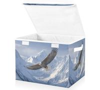 OWFKAY Large Collapsible Fabric Storage Bins with Lids 16.5*12.6*11.8in Bald Eagle Mountain Peak Foldable Storage Boxes Organizer Containers Baskets Cube for Shelves