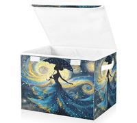 OWFKAY Large Collapsible Fabric Storage Bins with Lids 16.5*12.6*11.8in Beautiful Woman Starlist Sky Foldable Storage Boxes Organizer Containers Baskets Cube for Shelves