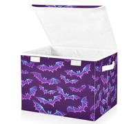 OWFKAY Large Collapsible Fabric Storage Bins with Lids 16.5*12.6*11.8in Blue Purple Bat Pattern Foldable Storage Boxes Organizer Containers Baskets Cube for Shelves
