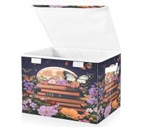OWFKAY Large Collapsible Fabric Storage Bins with Lids 16.5*12.6*11.8in Books Flowers Butterflies Foldable Storage Boxes Organizer Containers Baskets Cube for Shelves