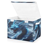 OWFKAY Large Collapsible Fabric Storage Bins with Lids 16.5*12.6*11.8in Fierce Blue Dragon Lightning Foldable Storage Boxes Organizer Containers Baskets Cube for Shelves