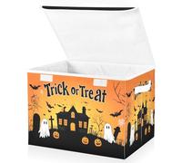 OWFKAY Large Collapsible Fabric Storage Bins with Lids 16.5*12.6*11.8in Helloween Ghost Pumpkin Foldable Storage Boxes Organizer Containers Baskets Cube for Shelves