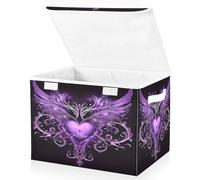 OWFKAY Large Collapsible Fabric Storage Bins with Lids 16.5*12.6*11.8in Love Wings Foldable Storage Boxes Organizer Containers Baskets Cube for Shelves