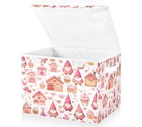 OWFKAY Large Collapsible Fabric Storage Bins with Lids 16.5*12.6*11.8in Pink House Balloons Gnome Pattern Foldable Storage Boxes Organizer Containers Baskets Cube for Shelves