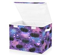 OWFKAY Large Collapsible Fabric Storage Bins with Lids 16.5*12.6*11.8in Pumpkin Bat Heart Spider Web Pattern Foldable Storage Boxes Organizer Containers Baskets Cube for Shelves