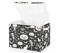 OWFKAY Large Collapsible Fabric Storage Bins with Lids 16.5*12.6*11.8in Pumpkin Head Skeleton Spider Web Bat Foldable Storage Boxes Organizer Containers Baskets Cube for Shelves