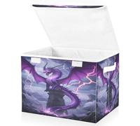 OWFKAY Large Collapsible Fabric Storage Bins with Lids 16.5*12.6*11.8in Purple Dragon Lightning Foldable Storage Boxes Organizer Containers Baskets Cube for Shelves