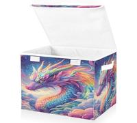 OWFKAY Large Collapsible Fabric Storage Bins with Lids 16.5*12.6*11.8in Rainbow Dragon Cloud Foldable Storage Boxes Organizer Containers Baskets Cube for Shelves