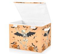 OWFKAY Large Collapsible Fabric Storage Bins with Lids 16.5*12.6*11.8in Skeleton Dancing Pumpkin Foldable Storage Boxes Organizer Containers Baskets Cube for Shelves
