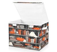 OWFKAY Large Collapsible Fabric Storage Bins with Lids 16.5*12.6*11.8in Skeleton Ghost Pumpkin Bookshelf Foldable Storage Boxes Organizer Containers Baskets Cube for Shelves