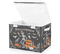 OWFKAY Large Collapsible Fabric Storage Bins with Lids 16.5*12.6*11.8in Skeleton Pumpkin Foldable Storage Boxes Organizer Containers Baskets Cube for Shelves