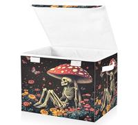 OWFKAY Large Collapsible Fabric Storage Bins with Lids 16.5*12.6*11.8in Skeleton under Mushroom with Butterfly Foldable Storage Boxes Organizer Containers Baskets Cube for Shelves