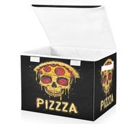 OWFKAY Large Collapsible Fabric Storage Bins with Lids 16.5*12.6*11.8in Skull Pizza Foldable Storage Boxes Organizer Containers Baskets Cube for Shelves