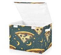 OWFKAY Large Collapsible Fabric Storage Bins with Lids 16.5*12.6*11.8in Starry Sky Pizza Pattern Foldable Storage Boxes Organizer Containers Baskets Cube for Shelves