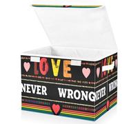OWFKAY Large Collapsible Fabric Storage Bins with Lids 16.5*12.6*11.8in Text Love Never Wrong Foldable Storage Boxes Organizer Containers Baskets Cube for Shelves