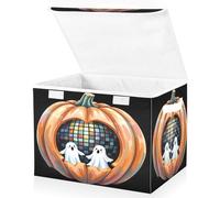OWFKAY Large Collapsible Fabric Storage Bins with Lids 16.5*12.6*11.8in The Two Ghosts Inside The Pumpkin Foldable Storage Boxes Organizer Containers Baskets Cube for Shelves