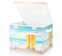 OWFKAY Large Collapsible Fabric Storage Bins with Lids 16.5*12.6*11.8in Two Beer Glasses Are Placed on The Beach Foldable Storage Boxes Organizer Containers Baskets Cube for Shelves