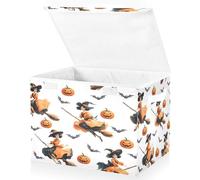 OWFKAY Large Collapsible Fabric Storage Bins with Lids 16.5*12.6*11.8in Witch Pumpkin Bat Pattern Foldable Storage Boxes Organizer Containers Baskets Cube for Shelves