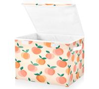 OWFKAY Large Collapsible Fabric Storage Bins with Lids 16.5*12.6*11.8in Yellow Pink Peach Pattern Foldable Storage Boxes Organizer Containers Baskets Cube for Shelves