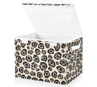 OWFKAY Large Storage Bins with Linen Collapsible Foldable Storage Cubes Closet Organizer Containers box Flip-Top Lid for Home Bedroom Office 16.7 x 12.6 x 11.8in Broken Retro Leopard