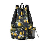 OWFKAY Lemon Bow Beach Drawstring Backpack Mesh Swimming Bag for Women Men Swim Gym with Waterproof Wet Pocket Packable Sports