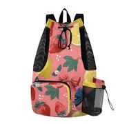 OWFKAY Lemon Strawberry Bow Beach Drawstring Backpack Mesh Swimming Bag for Men Women Swim Gym with Waterproof Wet Pocket Packable Sports