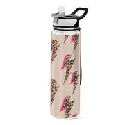 OWFKAY Lightning Leopard Print Leakproof Drink Water Bottle with Straw 1L for School Gym Sport Reusable BPA Free