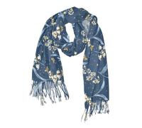 OWFKAY Lily Of The Valley Blue Women Scarf Winter Ladies Scarves Warm Pashmina Shawls and Wraps Cashmere Feel Soft Lightweight with Tassels