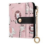 OWFKAY Lion Giraffe Elephant Pink Leather Purses for Women Ladies Wallet Credit Card Holder RFID Blocking Small with ID Window & Zipper Coin Pocket