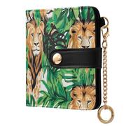 OWFKAY Lions Green Jungle Leather Purses for Women Ladies Wallet Credit Card Holder RFID Blocking Small with ID Window & Zipper Coin Pocket Boys Girls